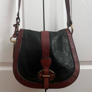 Fossil Brown Two-Tone Saddle Leather Crossbody Handbag-VTG